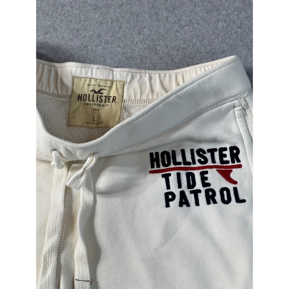 Hollister Tide Patrol Mens Large Cream Jogger Sweatpants Embroidered Logo